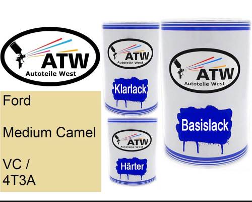 Ford, Medium Camel, VC / 4T3A: 500ml Lackdose + 500ml Klarlack + 250ml Härter - Set, von ATW Autoteile West.
